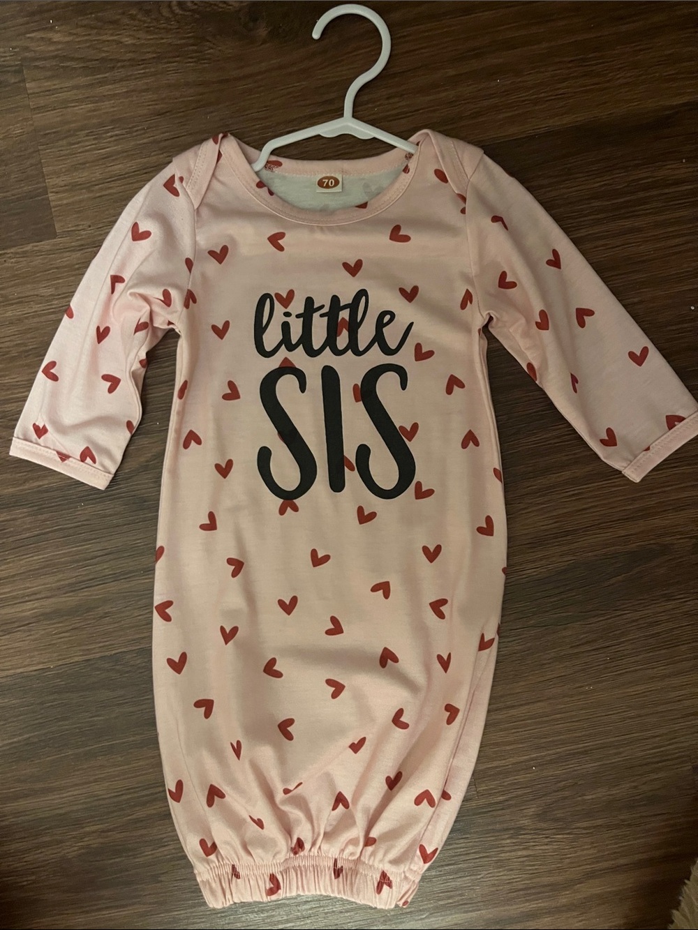 Pink 'Little Sis' Heart Print Baby Gown - Kids Pajamas